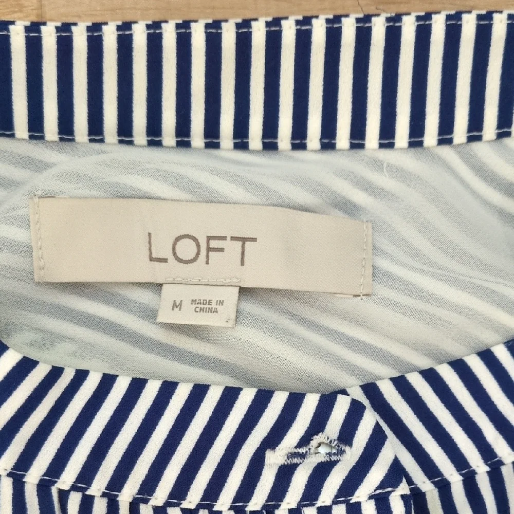 LOFT Navy and White Striped Long Sleeve Dress - Picture 3 of 6